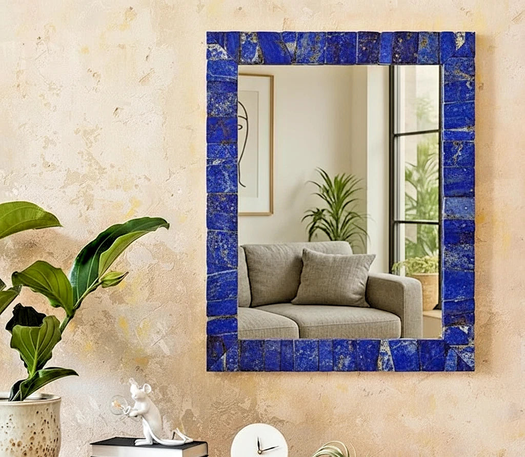 Luxury Lapis Lazuli Wall Mirror | Natural Semi Precious Stone Home Décor | Gifts