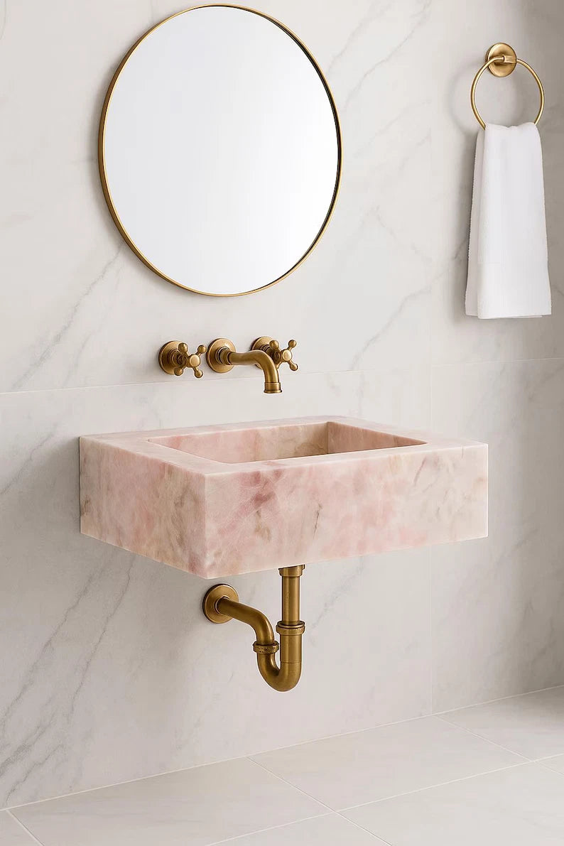 Rose Quartz Sink,Handmade Vessel Sink,Quartz Vanity Vessel,Bathroom & Kitchen