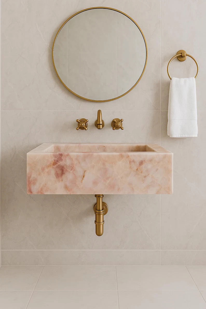 Rose Quartz Sink,Handmade Vessel Sink,Quartz Vanity Vessel,Bathroom & Kitchen