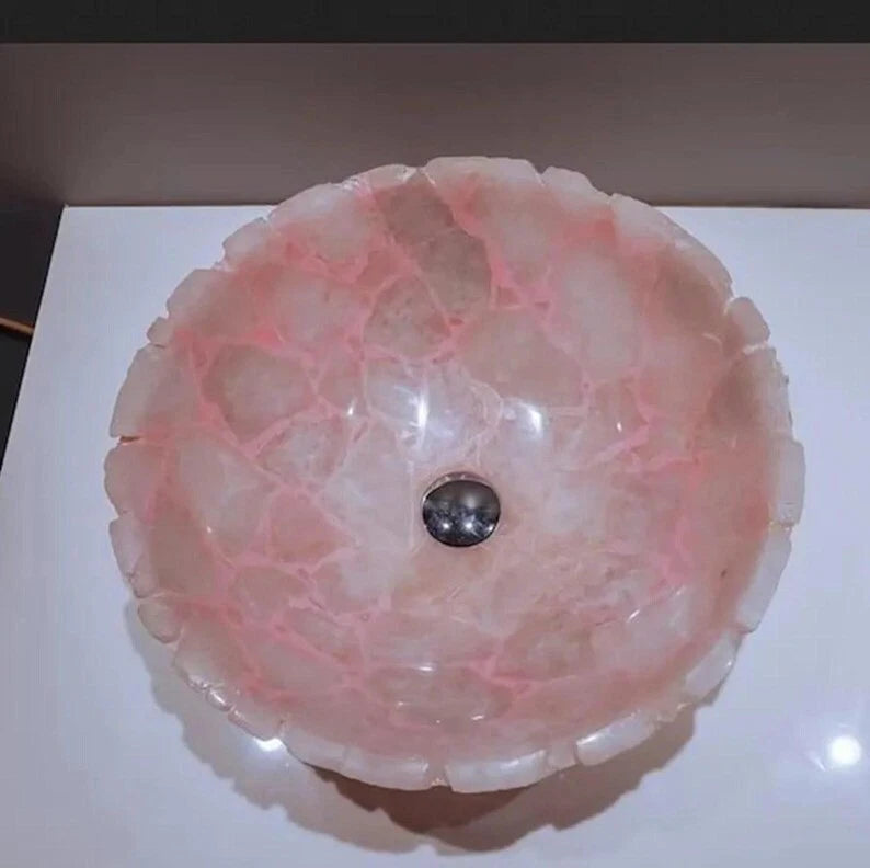 Handcrafted Rose Quartz Stone Vessel Sink | Luxury Bathroom & Kitchen