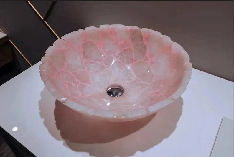 Handcrafted Rose Quartz Stone Vessel Sink | Luxury Bathroom & Kitchen