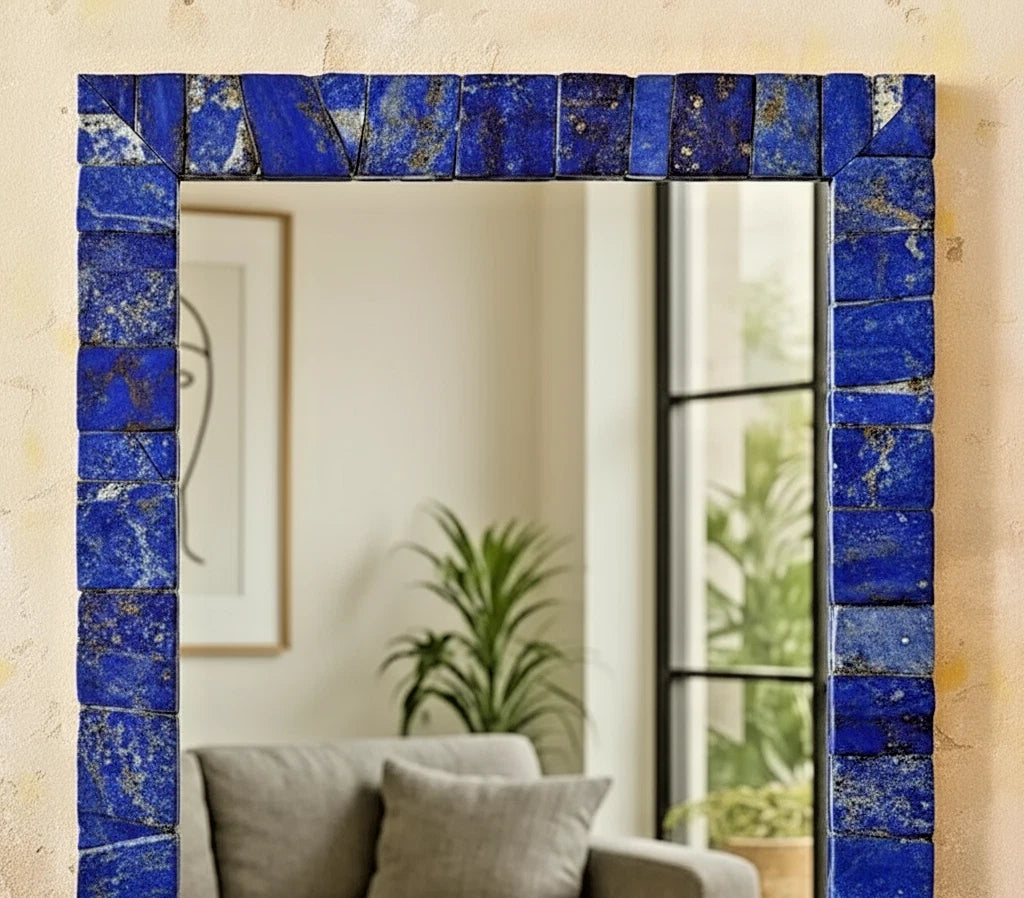 Luxury Lapis Lazuli Wall Mirror | Natural Semi Precious Stone Home Décor | Gifts